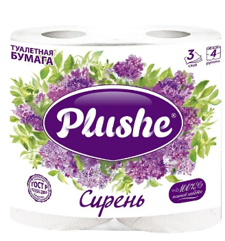Бумага туалетная 3сл. уп.4шт х15м Plushe Deluxe Light  Сирень/8