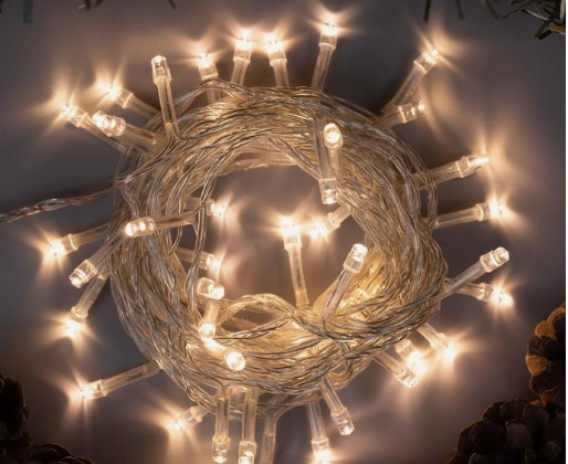 Гирлянда «Нить» 5 м, IP20, прозрачная нить, 50 LED, 8 режимов, 220 В, свечение тёплое белое