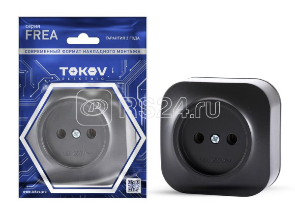 Розетка 1-м ОП Frea 16A IP20 250В без заземл. АБС-пластик карбон TOKOV TKE-FR-R1-C14
