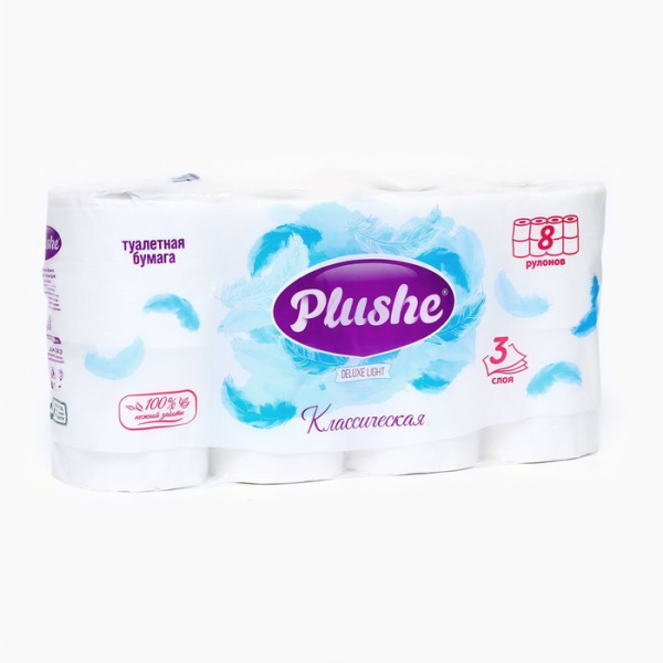 Бумага туалетная 3сл. уп.8шт х15м Plushe Deluxe Light  Классическая/8