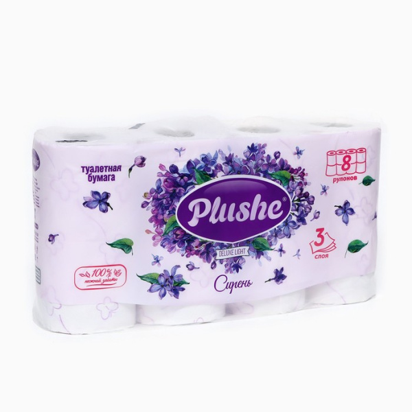 Бумага туалетная 3сл. уп.4шт х15м Plushe Deluxe Light  Сирень/8
