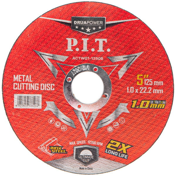 Диск отрезной по нерж. стали P.I.T. DRUA ACTW01-1250B (125x22,2x1,0 мм, 10 шт, металлический бокс)