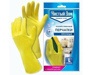 Перчатки хозяйственные латекс прочный, Чистый дом, размер L, 06-894