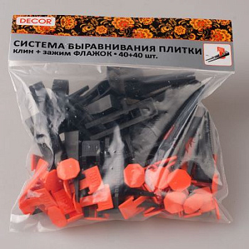 Система выравнивания плитки Зажим "Флажок" 40шт+ Клин 40шт, 1,4мм /15