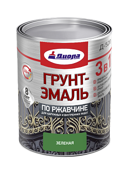 ДИОЛА Грунт-эмаль"3 в1" по ржавчине  зеленый 0,8кг/Ж.банка
