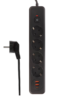 Удлинитель, сетевой фильтр 4 гнезда 3м BY Black, 2*USB, 1*type-C,выкл., 2500Вт, чёрный